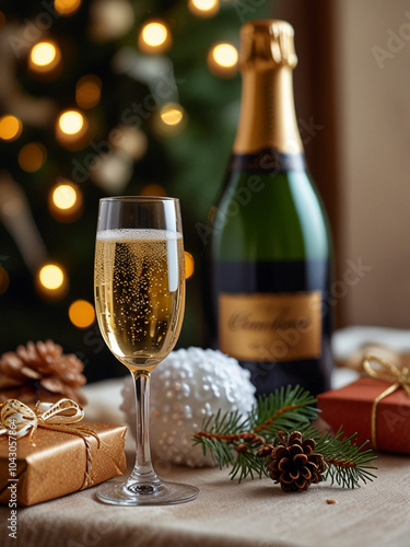 Wallpaper Mural Glass of champagne or sparkling wine in the festive Christmas and New Year atmosphere Torontodigital.ca