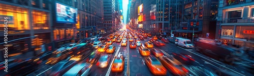 Busy city street with lots of cars and buses at night