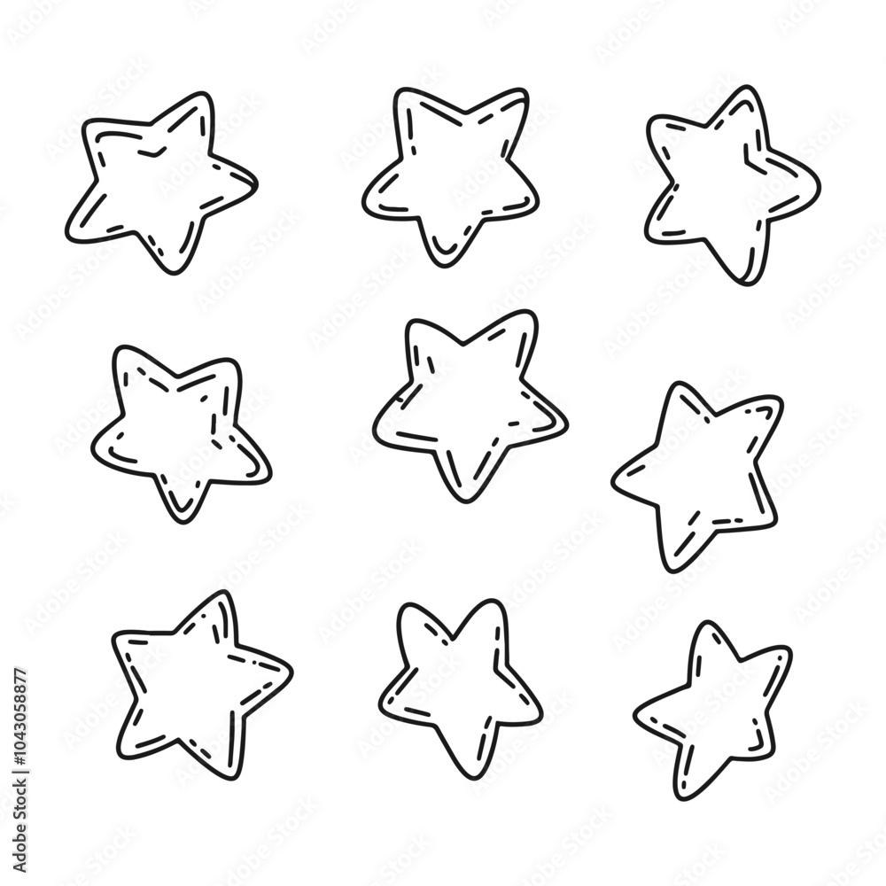 various kinds of star shapes in hand drawing isolated on white background various kinds of star shapes in hand drawing isolated on white background