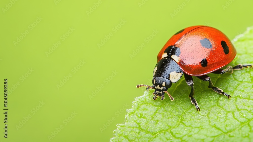 Fototapeta premium Close up of a Ladybug on a Green Leaf, Nature Photography