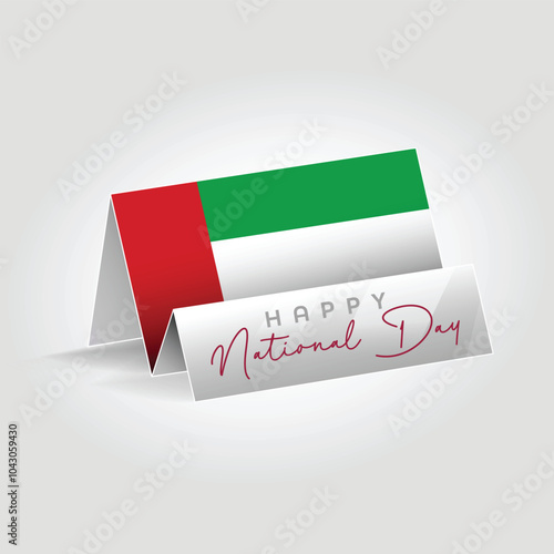 United Arab Emirates country paper flag standing on the ground. Happy national day flag design.