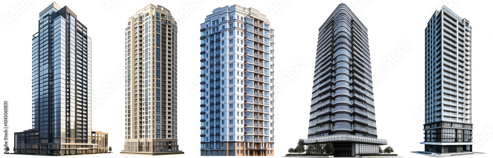 set of skyscrapers isolated on transparent background set of skyscrapers isolated on transparent background