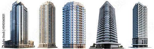 set of skyscrapers isolated on transparent background