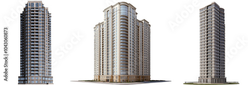 set of skyscrapers isolated on transparent background                                               