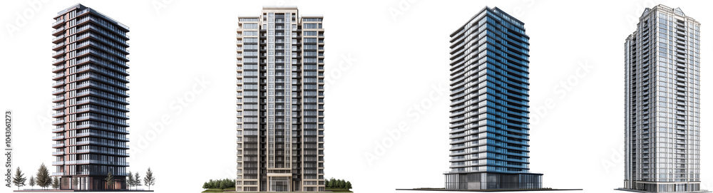 set of skyscrapers isolated on transparent background set of skyscrapers isolated on transparent background