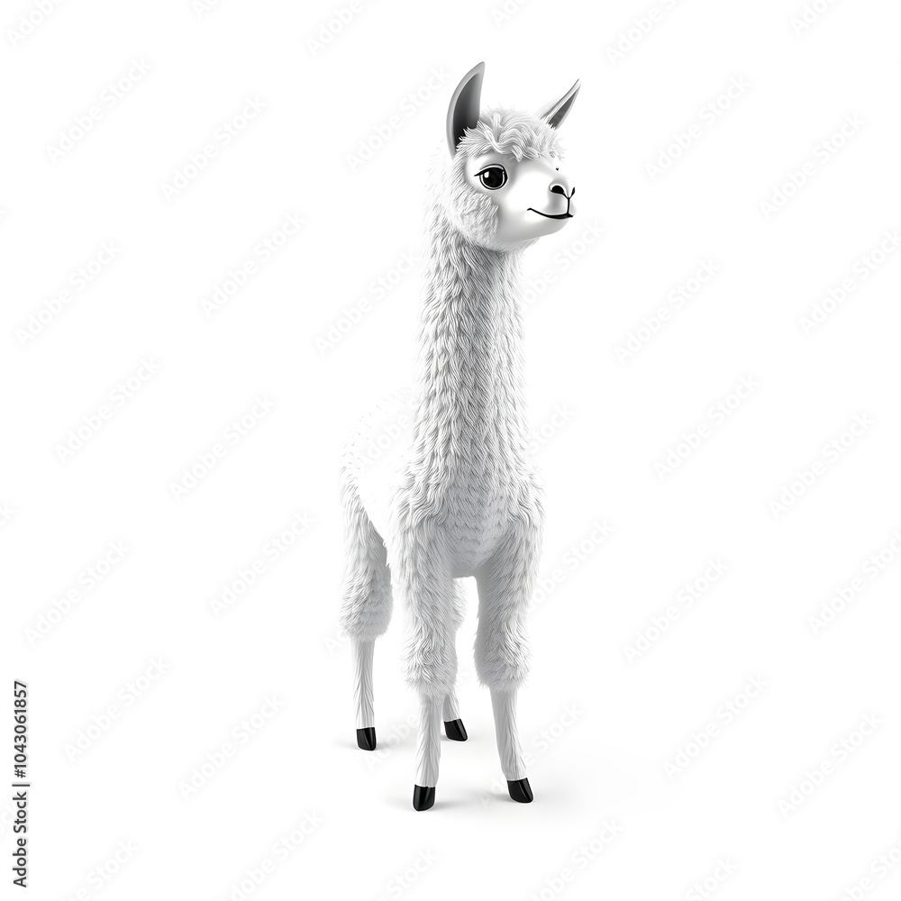 Fototapeta premium Alpaca metallic 3D image of white alpaca on white background. Generative AI