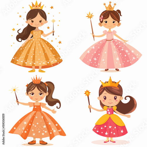 Four Cute Princesses With Magic Wands. photo