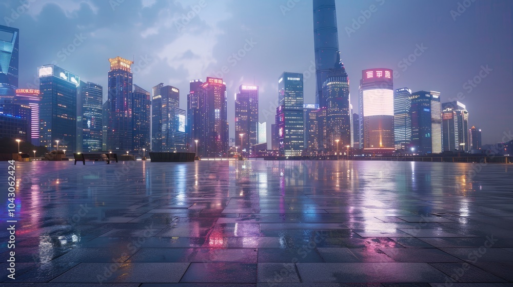 Obraz premium Empty square front of city skyline.