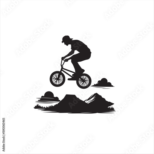 BMX bike player vector illustration for icon, symbol or logo. BMX bike player template logo. BMX player silhouette. bmx bike