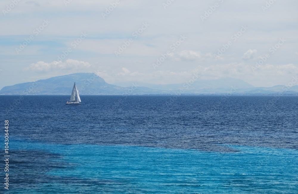 Fototapeta premium sailing on the sea view of the island of Favignana in Sicily