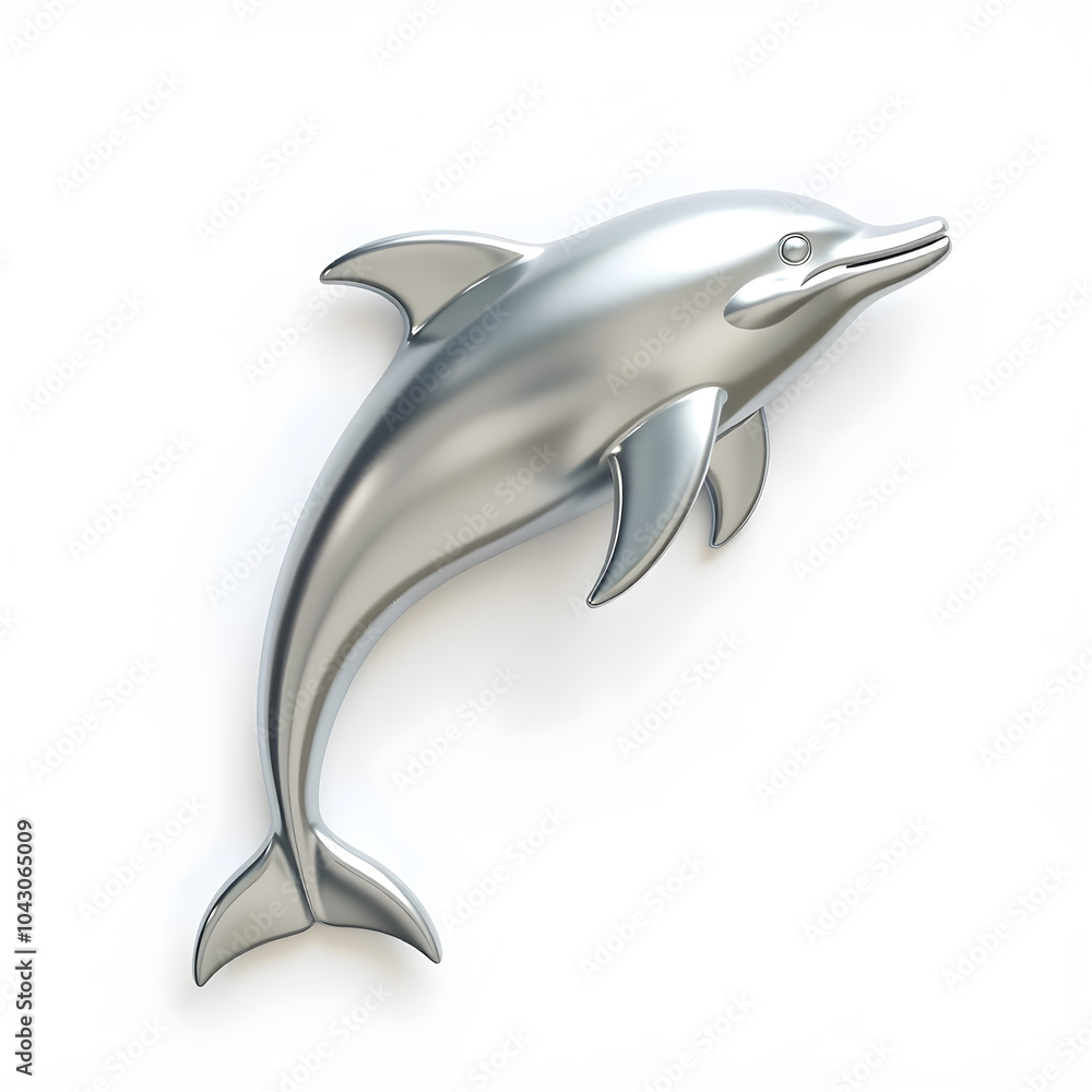Fototapeta premium Dolphin metallic 3D image of silver dolphin on white background. Generative AI