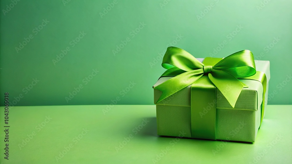Gift box with green bow on colored background Gift box with green bow on colored background