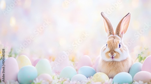 Wallpaper Mural Adorable rabbit among pastel Easter eggs with floral background. Concept: Easter, innocence. Torontodigital.ca