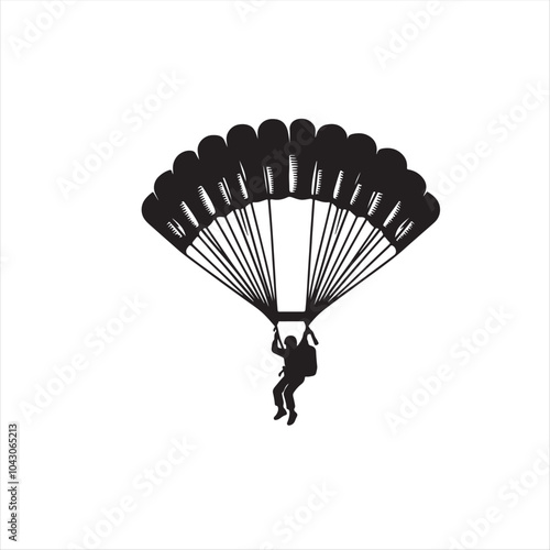 A solitary parachutist descends gracefully against a serene sky and landscape, capturing the essence of adventure and freedom.