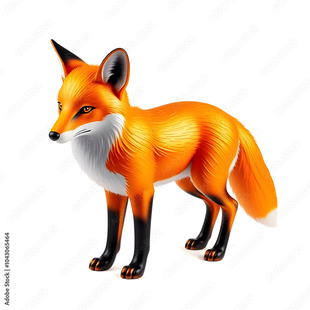Fox metallic 3D image of gold on white background. Generative AI Fox metallic 3D image of gold on white background. Generative AI