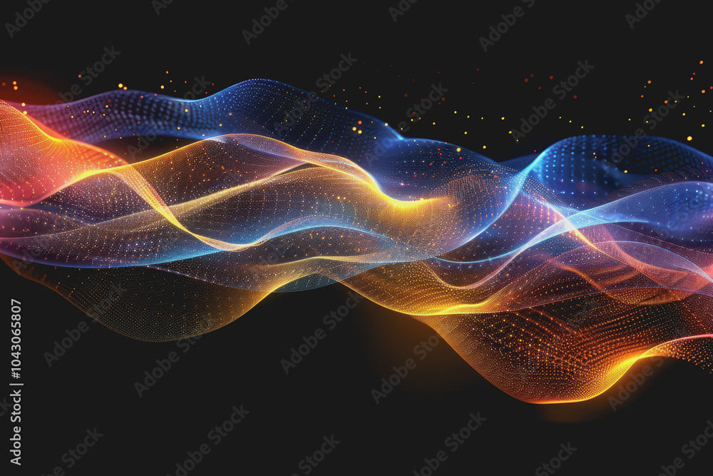 Fototapeta premium Abstract glowing wave lines isolated on a black background.