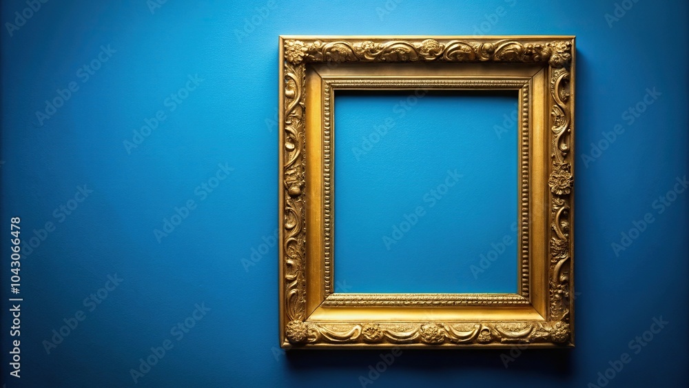 Gilded frame picture with blue background reflection