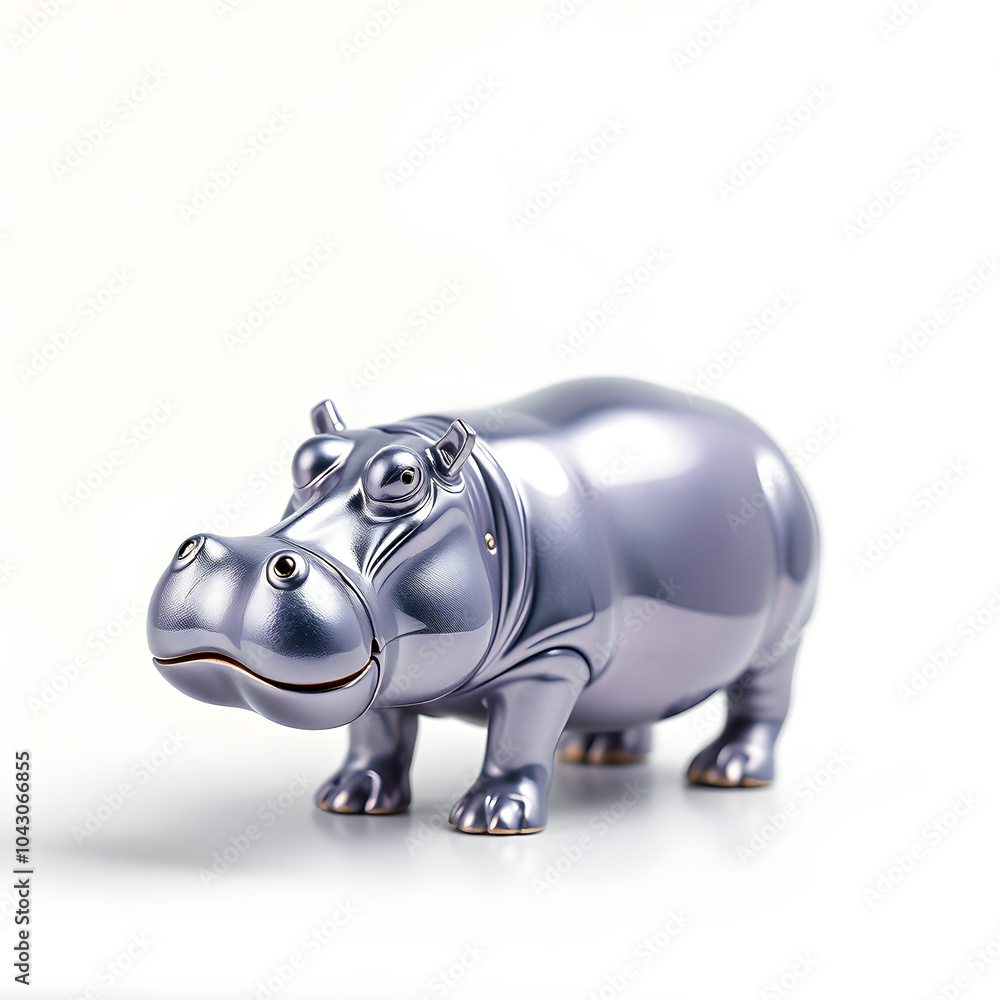 Fototapeta premium Hippo metallic 3D image of purple on white background. Generative AI