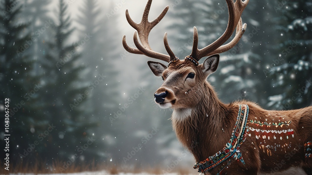 Majestic Deer in Winter Wonderland with Scenic Background Majestic Deer in Winter Wonderland with Scenic Background