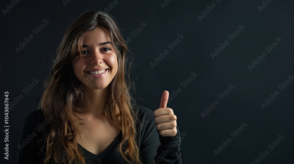 Smiling Woman Giving Thumbs Up, on a solid color background. Smiling Woman Giving Thumbs Up, on a solid color background.