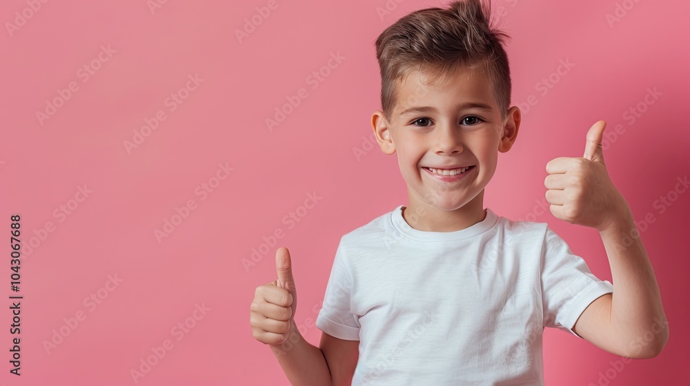 Smiling young boy giving thumbs up, on a solid color background. Smiling young boy giving thumbs up, on a solid color background.