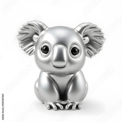 Koala metallic 3D image of gray koala on white background. Generative AI photo