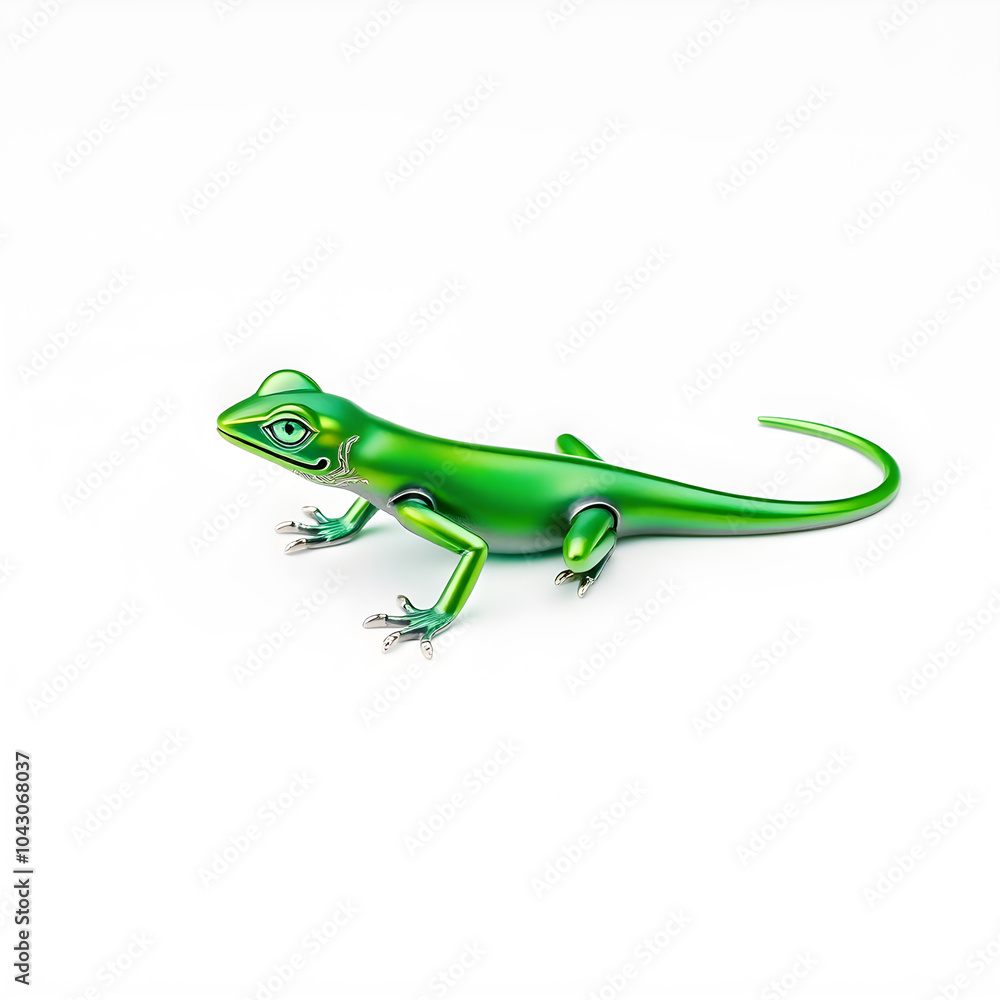 Lizard metallic 3D image of neon green lizard on white background. Generative AI Lizard metallic 3D image of neon green lizard on white background. Generative AI