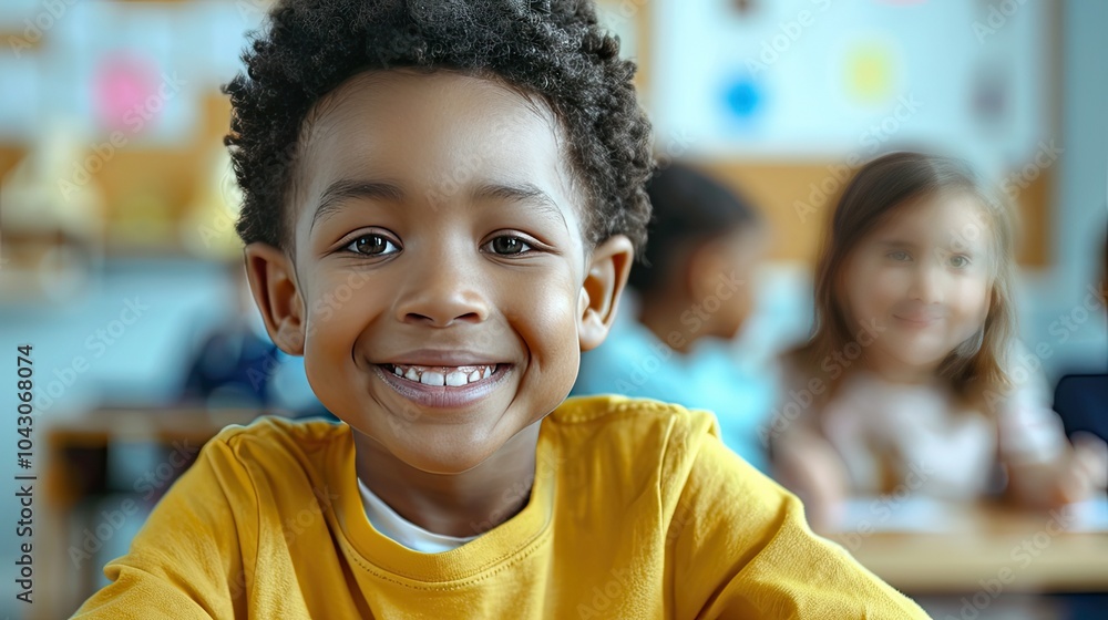 Smiling Young Boy in Classroom. Smiling Young Boy in Classroom.