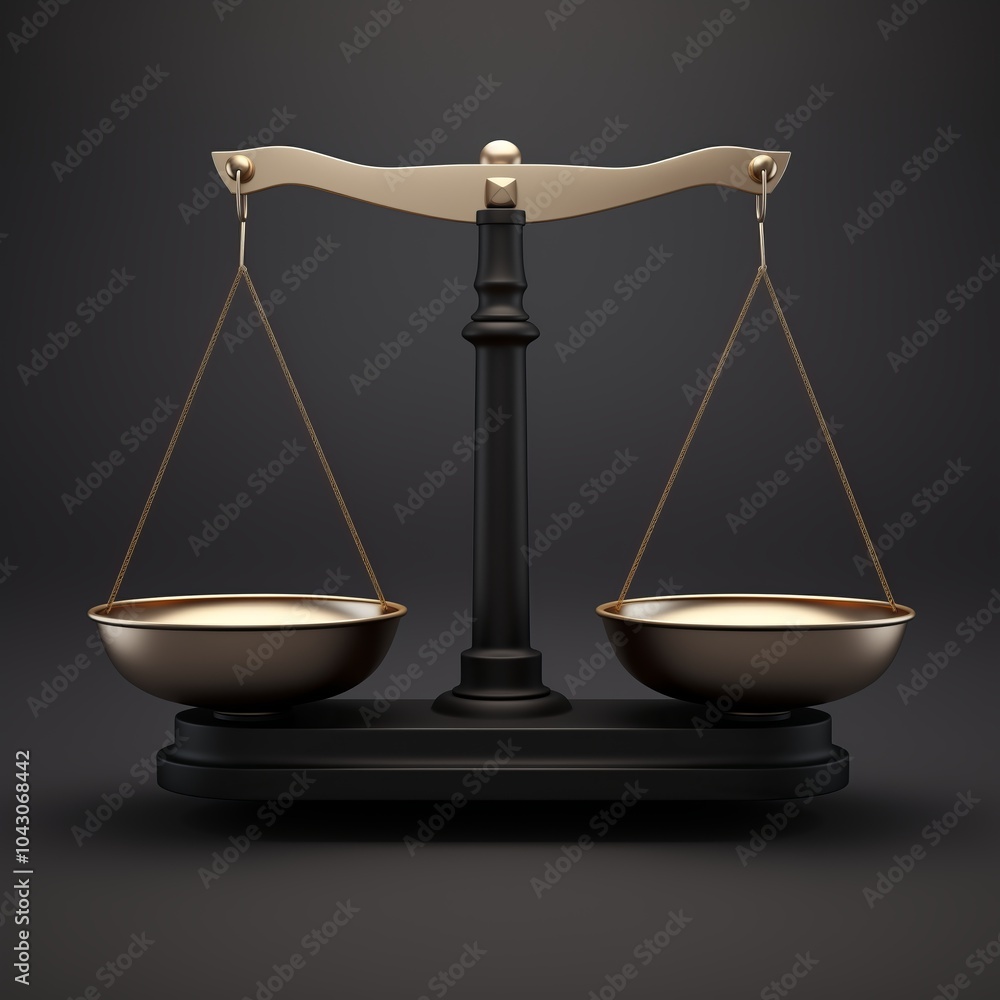 A balanced scale with two golden bowls. A balanced scale with two golden bowls.