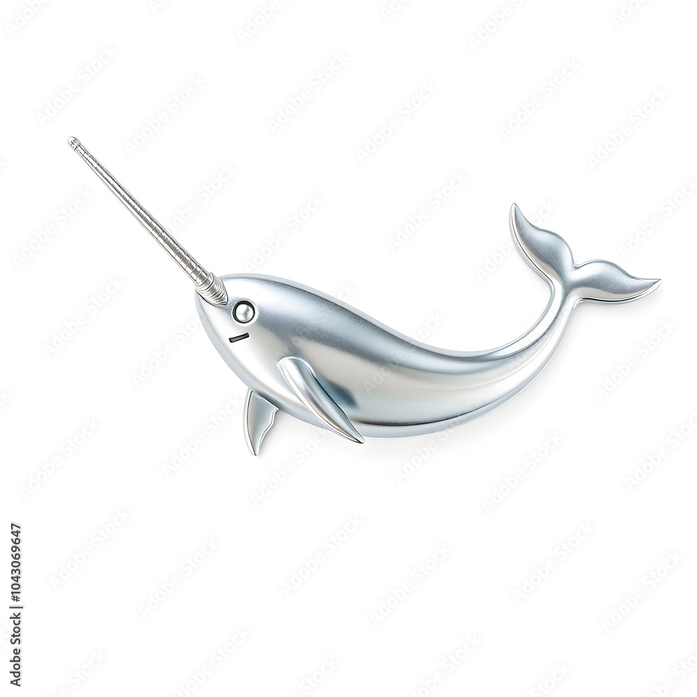 Narwhal metallic 3D image of silver narwhal on white background. Generative AI Narwhal metallic 3D image of silver narwhal on white background. Generative AI