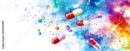 Vibrant Watercolor Capsule Painting with Dynamic Colors