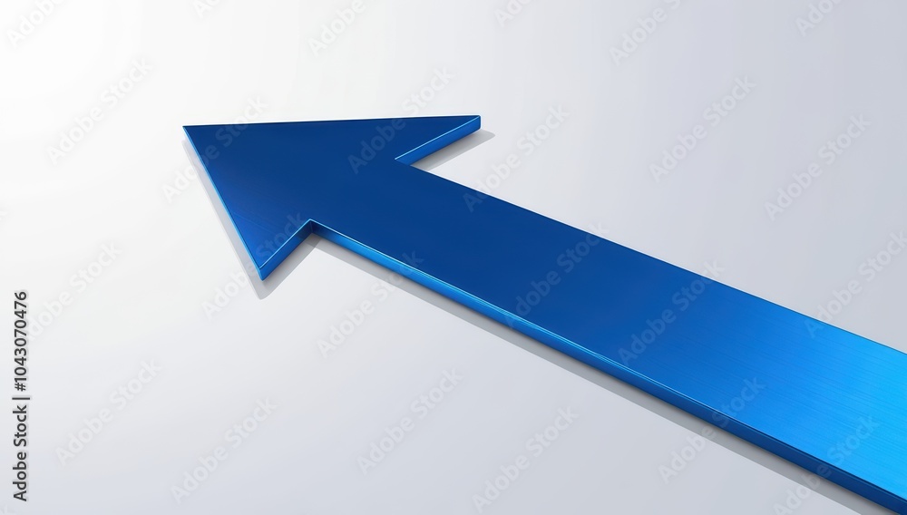 Blue metallic arrow pointing left on white background Blue metallic arrow pointing left on white background