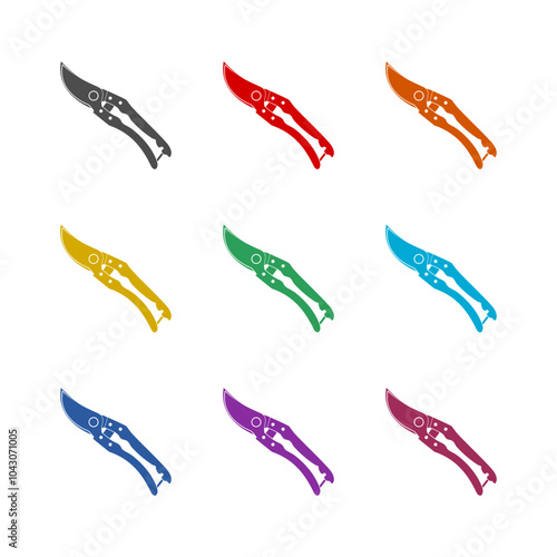 Garden pruner pruning shears  icon isolated on white background. Set icons colorful