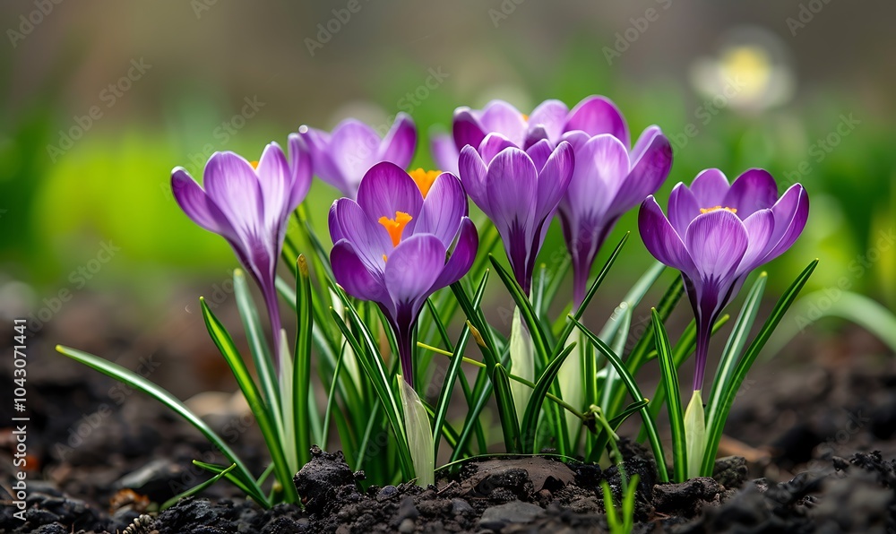 Beautiful purple crocus flowers in the garden Beautiful purple crocus flowers in the garden