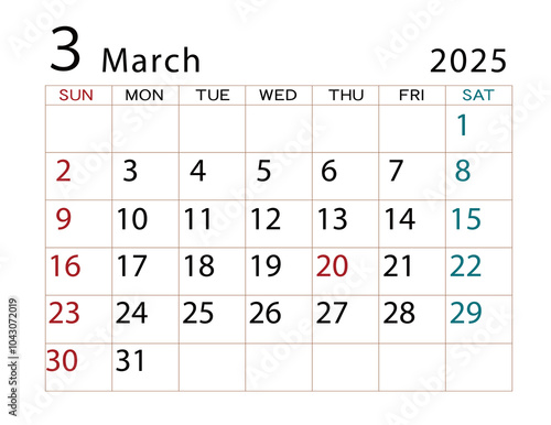 2025年カレンダー　3月 ⑵	