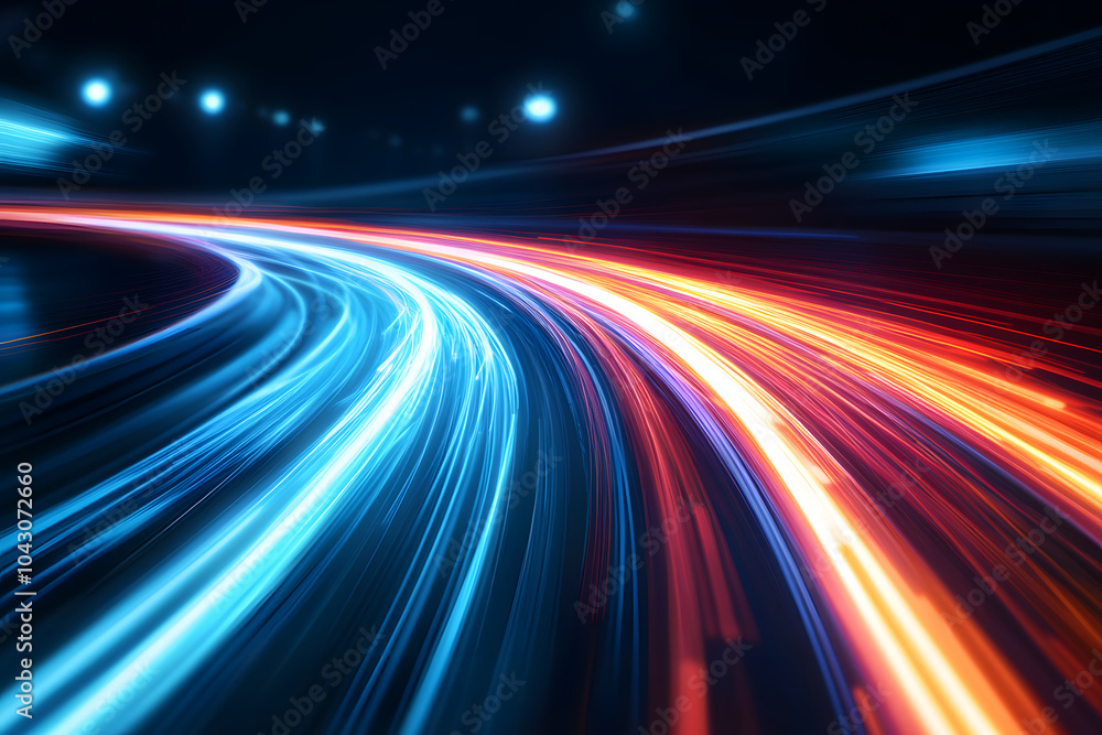 Obraz premium Speed light motion data transfer simulation on dark background