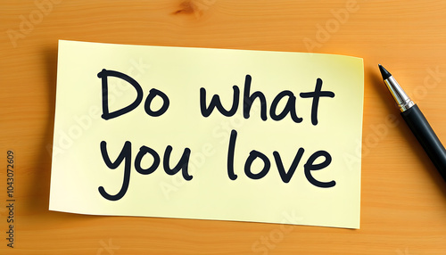 Do what you love on sticky note on work wooden desk isolated with white highlights, png