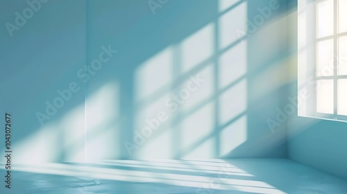 Blue empty room with window and sunlight