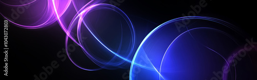 Abstract glowing light effect circled lines on dark background, round sparkles and light lines in pink, purple and blue color. Science, universe, futuristic digital technologies background. photo