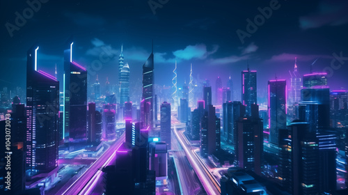 Wallpaper Mural night modern city with towering skyscrapers illuminated by vibrant neon lights with futuristic skyline electric and dynamic atmosphere concept Torontodigital.ca