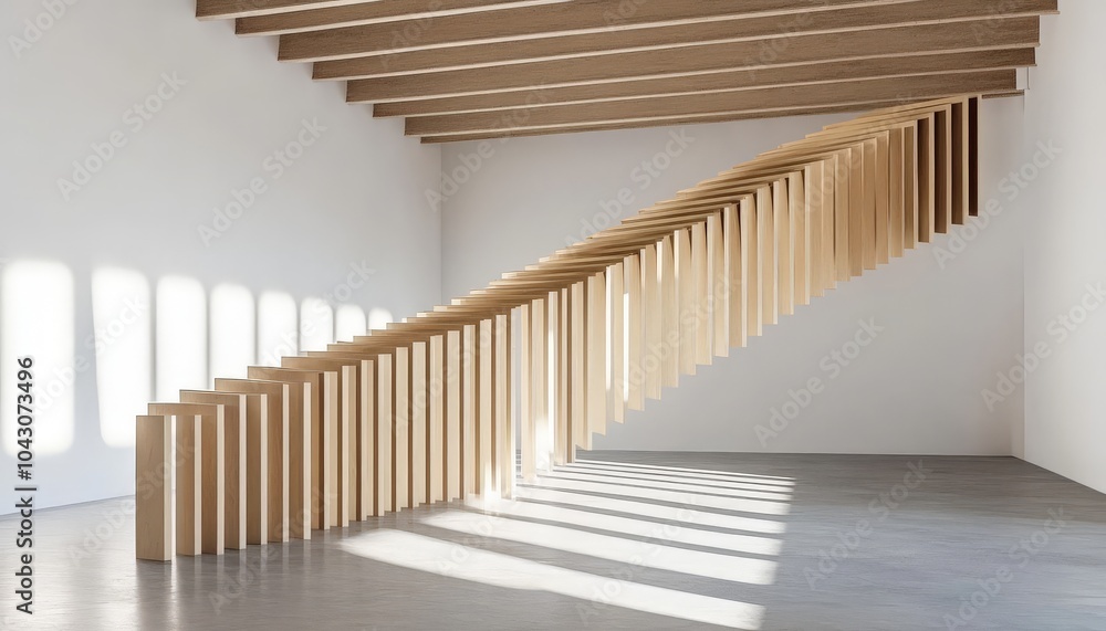 Fototapeta premium Modern Interior Design with Suspended Wood Panels.