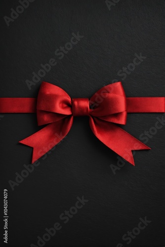 Red satin ribbon bow on black background