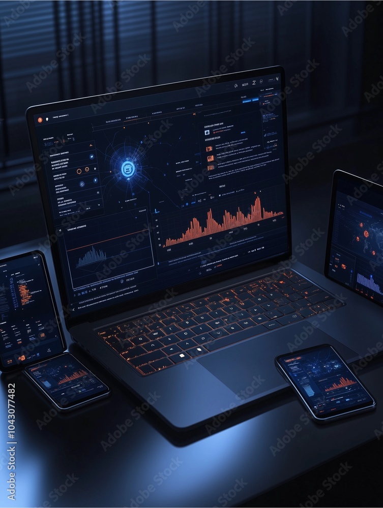dashboard report on a laptop and office equipment dashboard report on a laptop and office equipment