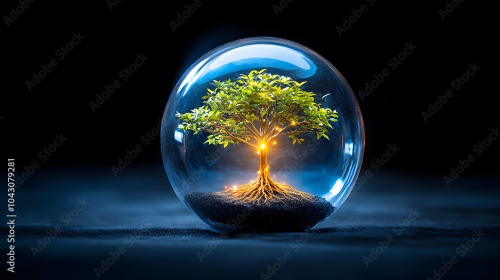 Fototapeta premium Illuminated tree within a protective sphere
