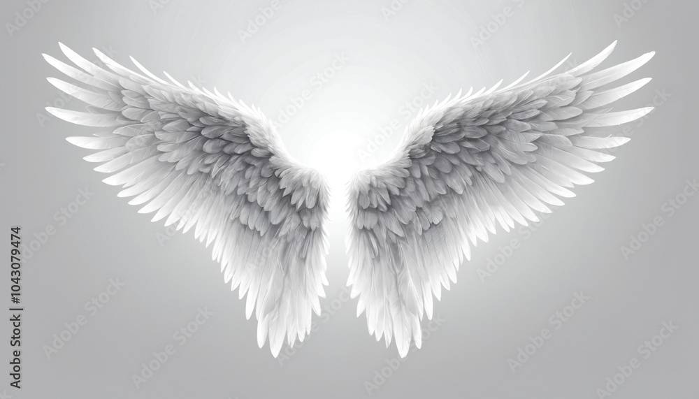 Obraz premium Realistic angel wings isolated against a white background.