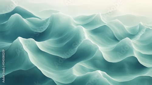 A background with soft, undulating shapes inspired by ocean waves, featuring blue-green gradients. 