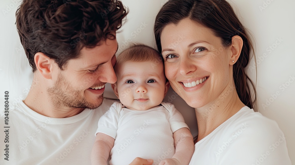 A joyful couple shares a loving moment with their baby, showcasing family bonds and happiness in a bright, intimate setting. A joyful couple shares a loving moment with their baby, showcasing family bonds and happiness in a bright, intimate setting.