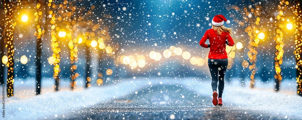 Fototapeta premium Cheerful Runner in Snowy Winter Wonderland