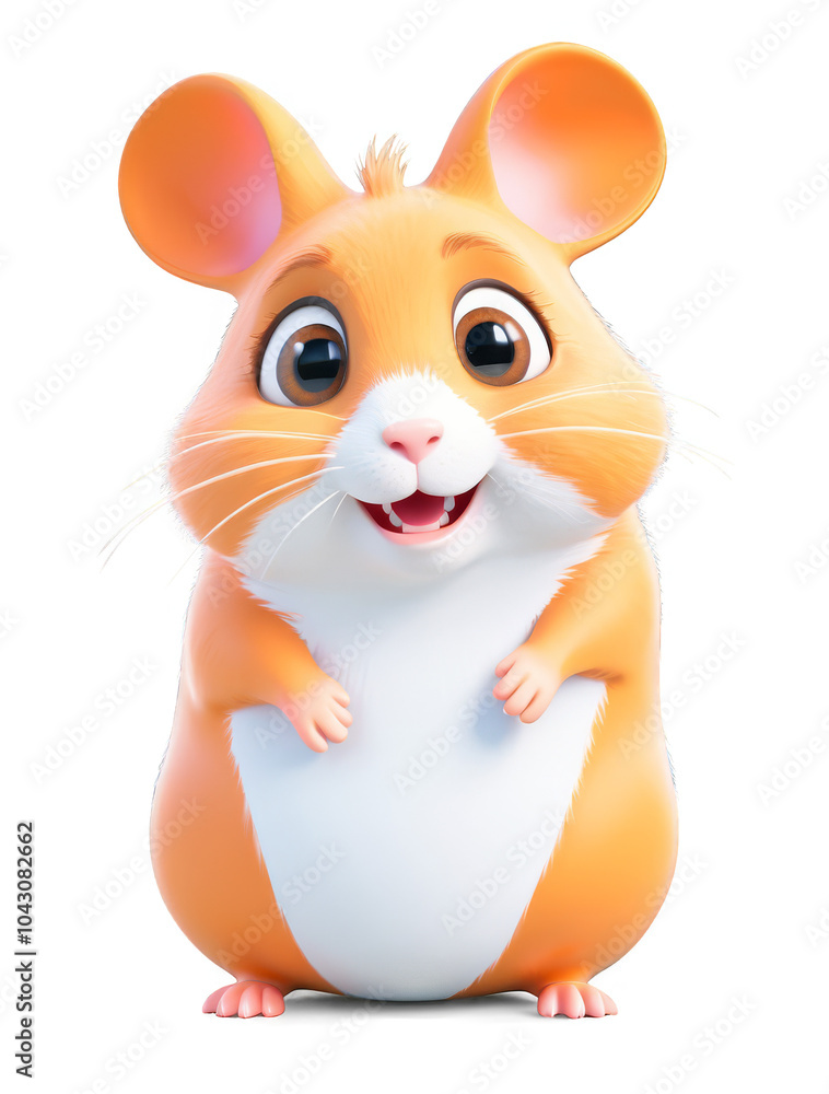 Fototapeta premium A cute 3d hamster with big eyes. Transparent background. AI.