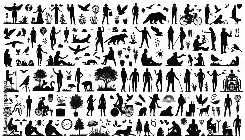 A silhouette of a group animals A silhouette of a group animals